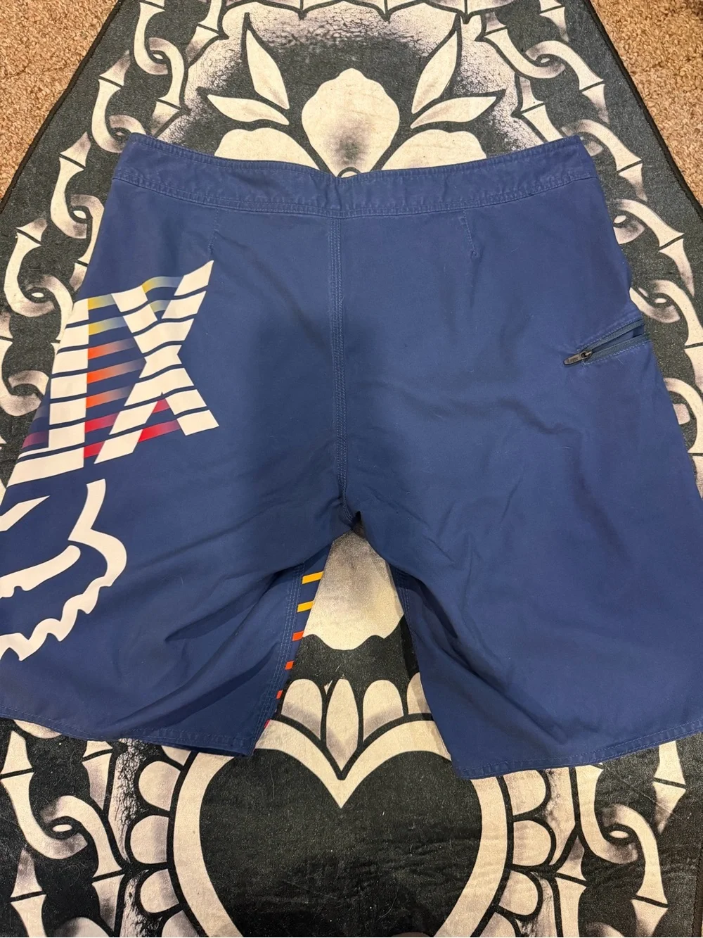 FOX Men's Blue Swim Trunks with Multicolor Stripe Accent